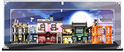 MOFOCO Acryl Vitrine Box Für Lego 75978 Winkelgasse Konstruktionsspielzeug, Acryl Vitrine, Durchsichtige Display Box Mit Schwarzem Sockel Staubdichte Aufbewahrungsvitrine 110X20x35cm