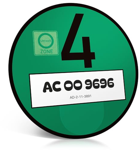 schildEVO Offizielle Grüne Umweltplakette | Legal & Amtlich | Euro 4 Feinstaub-Plakette | Grüne Plakette für Umweltzone | environmental badge | emissions sticker (HAPPY-Schrift)