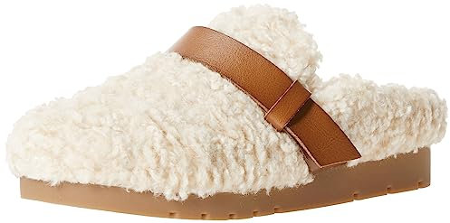 Amazon Essentials Damen Rückenfreie Pantolette Aus Lammfell Mit Memory-Schaum, Elfenbein Bräunen Shearling, 40 EU