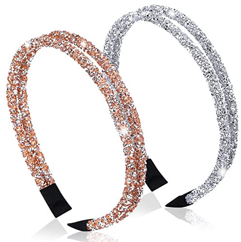 Greoer Lot de 2 serre-têtes double cristal à paillettes sur le côté pour femme, serre-tête en strass antidérapants en cristal pour anniversaire, mariage, fête, décoration quotidienne