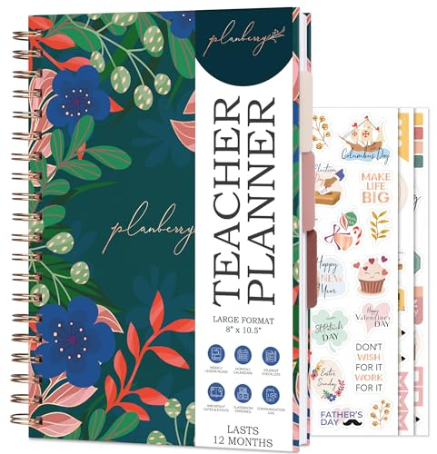 PLANBERRY Lehrerplaner – undatiertes Schuljahresplanbuch für Lehrer mit Kalender und Unterrichtsplänen – Planer für Klassenzimmer-Organisation und Heimschule – 20,3 x 26,7 cm Hardcover (Vivid Flora)