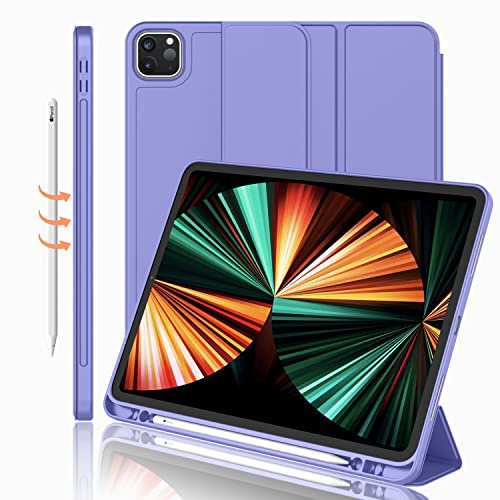 iMieet iPad Pro 12.9 Hülle 2022 (6. Generation)/2021 (5. Generation) mit Stifthalter [unterstützt iPad 2. Pencil Laden/Paar], dreifach gefalteter Ständer Smart Case mit weicher TPU-Rückseite,
