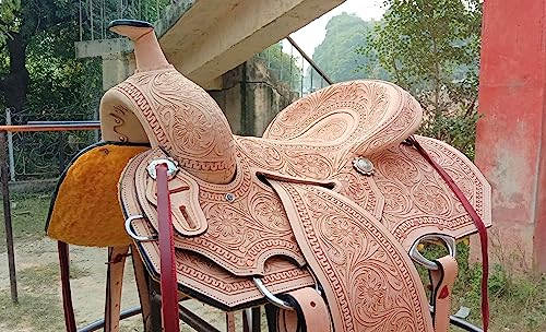 WILD RACE Western Naturleder Down Roper Ranch Sattel mit hartem Sitz/Western Natural Leather Down Roper Ranch Saddle with Hard Seat (14)