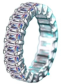 925er Sterling Silber Ring Silber Damen, Quadratische Ewigkeit Damen Ring Weiß Moissanite Ring 10.5ct Größe 61 (19.4)