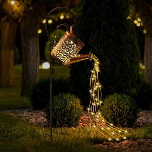 Comius Sharp Gießkannenlicht Lichter mit Schäferhaken, LED Solar Gießkanne Lichterkette Aussen, Solarlampen für Außen Garten Wasserdicht, Vintage Lichterkette für Hofweg Balkon Terrasse Garten Deko