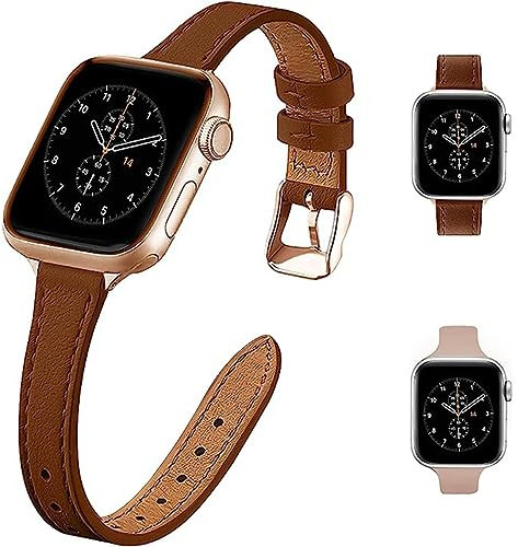 HEYOZURY 2 Paquetes Compatible con Apple Watch Correa Mujeres Slim 41mm 45mm 40mm 44mm 49mm Cuero Genuino Pulsera de Reemplazo Ultrafina Para iWatch Series 10/9/8/7/6/5/4/3/2/1/SE