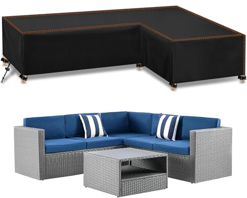 MUPAS L-Form Abdeckung Gartenmöbel Wasserdicht, Lounge Gartenmöbel Abdeckplane Winterfest Winddicht Sitzgruppe 420D Oxford Gewebe Schutzhülle Gartenmöbel für Lounge Ecksofa 270 x210 x85cm