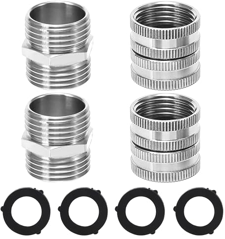 M MINGLE Garden Hose Adapter, Male to Male, Female to Female, 3/4 Inch Stainless Steel Connector, 4-Pack with Extra 4 Washers