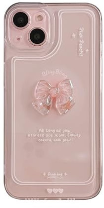 PODSI Cute 3D Bow-tie Love Heart cute Silicone Phone Case For iPhone 15 14 13 12 11 Pro Max X XR XS Max Mini 7 8 Plus SE 2020 Cellphone Cases Soft Back Cover (Color : Clear, Size : For iPhone 13)