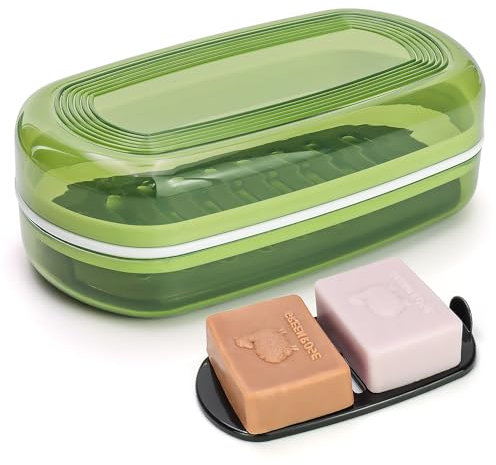 AIDIMMING Porta shampoo e saponetta da viaggio, grande portasapone per shampoo e balsamo, per la pulizia del viso, contenitore per sapone per viaggi, campeggio, palestra, bagno (Max, verde)