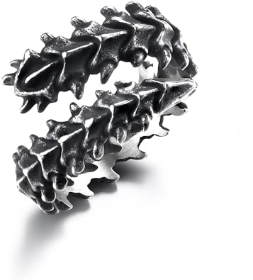 GTHIC Edelstahl Herren Gothic Centipede Ringe Dragon Spine Ring für Frauen Anime Ringe Punk Skull Schmuck, Größe 10