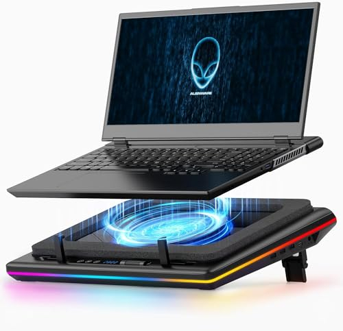 llano Base refrigeradora portatil Gaming RGB con Velocidad Ajustable Ventilador Turbo de 14 cm Extra concentrador USB de 3 Puertos y Filtro de Polvo para portátiles de 38 a 48 cm