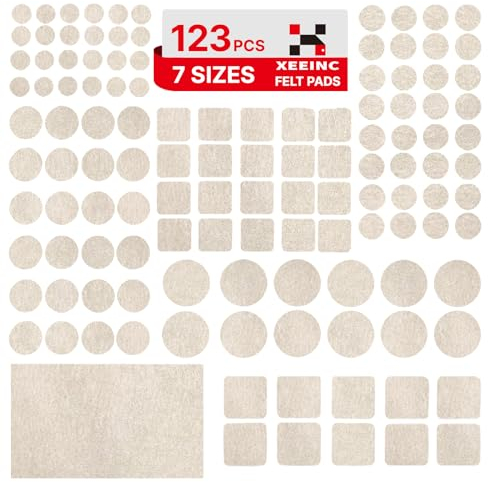 XEEINC Filzgleiter Selbstklebend, 123 Stück Filzgleiter für Stühle mit 7 Größen, Möbelgleiter Filz Selbstklebend Mit Idealer Klebkraft, 3mm Dicke Filz für Möbel - Hellbraun