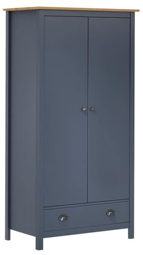 ARKEM Garde-Robe à 2 Portes Hill Gris 89x50x170cm Bois de pin Solide,Armoire Chambre,Armoire De Rangement,Dressing Chambre