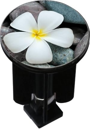 Bonde lavabo décorée Design Fleur sur Galets - Bouchon Universel 40 mm - pour lavabo Standard à Tirette.