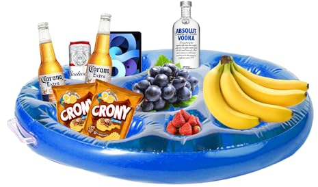 Portabibite Gonfiabile, Multicolor Portabicchieri Galleggianti, Vassoio per Cibo Galleggiante per Piscina con 8 Fori, Gonfiabili Piscina Portabicchieri per la Festa in Piscina (blu)