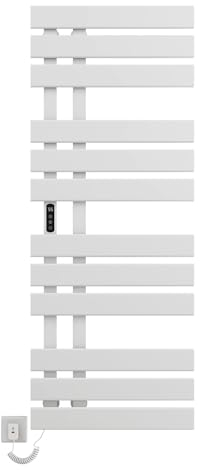 Scaldasalviette Elettrico Bagno, Termoarredo Elettrico Bagno WiFi Bianco, 500×1300mm, 450W, per Alexa e Google Home e APP, Portasciugamani Elettrico, Scaldasalviette Elettrico Bagno-WiFi White Left