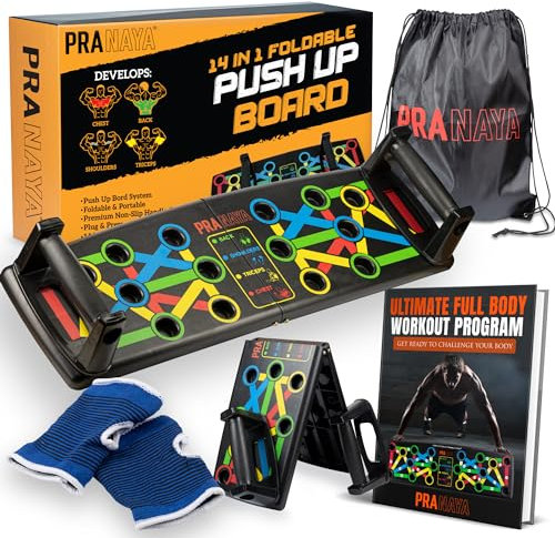 PRANAYA® Push Up Board 14-en-1 | Planche Push Up Musculation avec Poignées Antidérapantes | eBook + Vidéos Offerts | Musculation à Domicile | Équipement Fitness Pliable