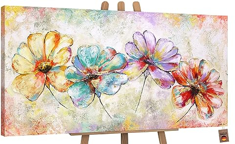 YS-Art Acryl Gemälde auf Leinwand handgemalt schöne Blumen Leinwandbild Abstrakt bunte Farben Wanddeko Wohnzimmer modern Wohndekor Büro Kunst 100x50 cm