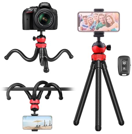 Gebiuhoo Mini Trépied pour téléphone Portable 360° Rotation Support de trépied Octopus Flexible Mini Trépied Portable avec Vis 1/4'' Perche Selfie Trépied avec Télécommande Bluetooth