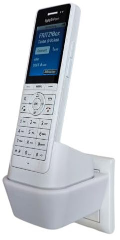 edaltec® Halterung für Fritz!Fon X6 AVM | Steckdosenhalterung ohne Bohren | DECT Telefon Wandhalterung & Zubehör | Platzsparender Telefonhalter mit Kabelmanagement | Zubehör für Fritz!Fon X6 | Weiß