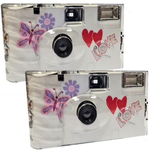 Lot de 2 appareils photo jetables 1A PORST - Pour fête de mariage - Amour - Papillon - 27 photos