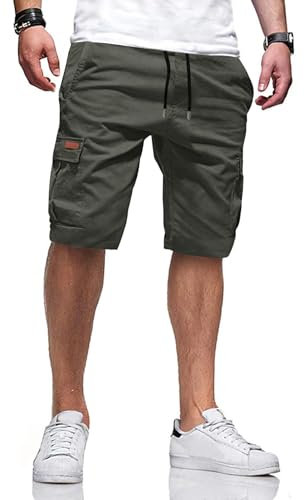 TARAINYA Cargo Kurze Hosen Herren Baumwolle Bermuda Sommer Chino Shorts Hose Herren Tunnelzug Elastische Taille mit 6 Taschen Dunkelgrau XL