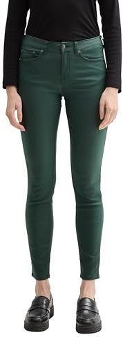 TOM TAILOR Denim Damen Coated NELA Extra Skinny Jeans in Leder-Optik, 10362 - Dark Gable Green, 28/32