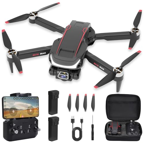 Drone con Cámara para Adultos, Drones HD 1080P con Motor sin Escobillas, RC Quadcopter para Niños Principiantes, Posicionamiento óptico de Flujo, una Tecla Para Despegue/Aterrizaje, 2 baterías