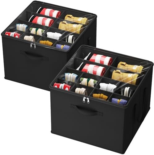 Lifewit Organizador de Zapatos para Armario, Caja con Tapa Almacenaje de Zapatos para 16 Pares, Cajones organizadores Plegables con Cubierta Transparente Plastico Caja Ropa, Negro, 2 Paquete