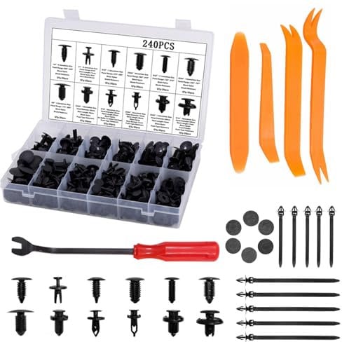 240Pcs Car Fixing Clips Set with Removal Tools, 12 Types Car Plastic Mounting Set, Bumper Mounting Clips Kit, Door Trim Car Body Rivets Mounting Kit, Nylon Bumper Expansion Rivets
