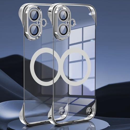 FAOMSEBS sans Cadre Transparent Coque pour iPhone 16 Plus, Compatible avec MagSafe [Protecteur pour Objectif Appareil Photo] [Sensation de Métal Nu] Fine Housse pour iPhone 16 Plus Coque 6,7''