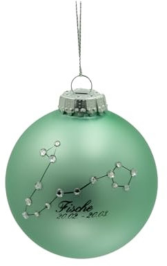 Krebs Glas Lauscha - Weihnachtsdekoration/Christbaumschmuck aus Glas - Sternzeichenkugel im Motiv Fisch - Größe: ca. 8 cm