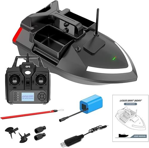 Fishing Bait Boat 500m Remote Control Bait Boat Dual Motor Fish Finder 2KG Loading Support Automatic Cruise/Return/Route Correction with Night Light Turn Signal for Fishing(Size:12000mAh,Color:Black)