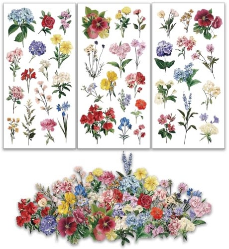 OLYCRAFT 3 Stück/Set Blumen Abziehbilder Zum Aufreiben Für Möbel Und Kunsthandwerk 15x30cm Hortensien Rosen Möbelaufkleber Gänseblümchen Lilie Transferaufkleber Florale Abziehbilder Zum Aufreiben