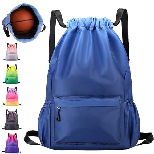 AUNGCSHE Turnbeutel Sportbeutel Mädchen Jungen, Schwimmtasche Kinder, Turnbeutel mit Kordelzug, Wasserdichter Rucksack, Sportrucksack, 33 * 16 * 49 cm Große Kinder Sporttasche (Blau)