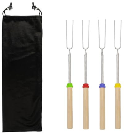 4 Pack Extendable Forks, Mini Marshmallows Toasting Kit, BBQ Skewers, Campfire Roasting Sticks, Hot Dog Forks for Fire Pit (Red, Blue, Yellow, Green)