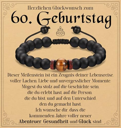 PDTU 60 Geburtstag Männer, Armband mit Tigerauge Geburtstagsgeschenk für Männer zum 60 Geburtstag, Armband Geschenk für Mann Geburtstag