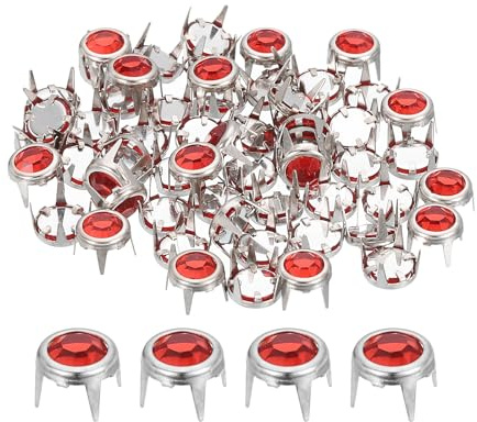 QUARKZMAN 60 Stück Strass Nieten für Leder, 6mm Runde Leder Nieten Kristall Klaue Perlen Nagelkopf Ziernieten Spikes für Schuhe DIY Handwerk Stoffkleidung Gürtel Taschen Schuhe Zubehör, Rot