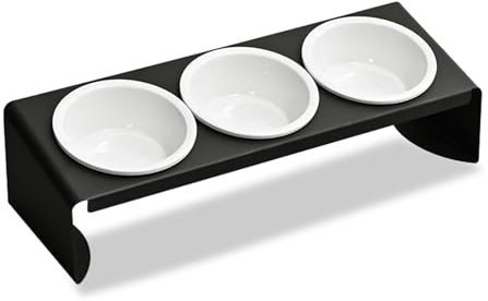 3 in 1 Katzennapf Erhöht Set Keramik Futternapf mit Metall Ständer 15° Gekippte Futterstation Pet Fressnapf Katzennäpfe Hundenapf Wassernapf