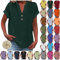 Womens Tops, My Orders, Ladies Tops 2025 Women's Summer Cotton Linen Cap Sleeve T-Shirt Button V Neck Tunic Top Fashion Baggy Solid Plain Casual Shirts Trendy Blouse Dark Green