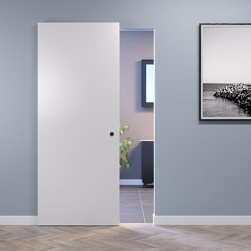 Porte Italiane, Magical 1200 - Puerta corredera exterior de pared fresada con riel invisible, sentido de apertura reversible, lista para instalar, 80 x 220 cm, blanco