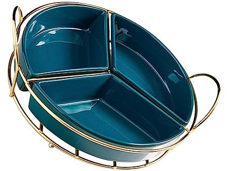 DECHOUS Plateau De Service Divisé Céramique Verte Compartiments Pour Fruits Secs Bonbons Et Snacks Plateau Snack Multifonction Pour Apéritifs Et Desserts