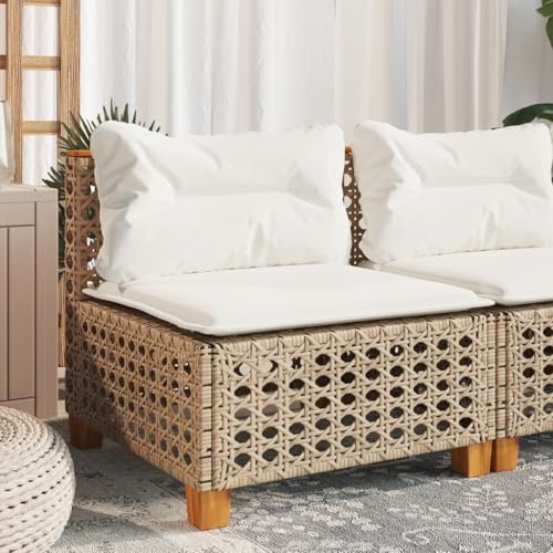 Homgoday Gartensofa ohne Armlehnen mit Kissen Beige Poly Rattan Gartenmöbel Gartenlounge Sofa Modular Sofa Balkonmöbel Ecklounge Ecksofa Gartengarnitur Sitzgruppe für Garten Balkon