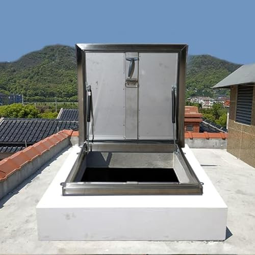 EXCLURA Roof Hatch Skylight Stainless Steel Loft Access Hatch, Square Cellar Vent Access Security Door, Roof Vent Escape Hatch with 90° Rotation Lock Handle(WXL-55x55cm-21.7x21.7)