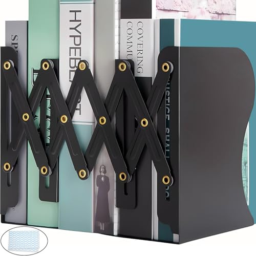 Mgood Metall Buchstützen Verstellbar Schwerlast Schwarz | Ausziehbar, inklusive Etiketten, 3 Bereiche, für Regal, Büro, Schreibtisch, Küche, Bibliothek, Schule, Zuhause