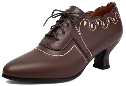 Gicoiz Kitten Heel Oxford Derby Damen Pointed Toe Schnüren Pumps