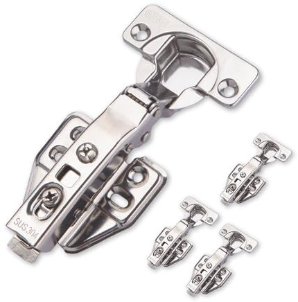 Soft-Close Hinges Stainless Steel, Cabinet & Furniture Hinges, Door Hinges for Wooden Doors, 35mm Standard Size Cup Hinge, for Wardrobe/Cupboard Doors – Removable(Full Overlay, 2pcs)