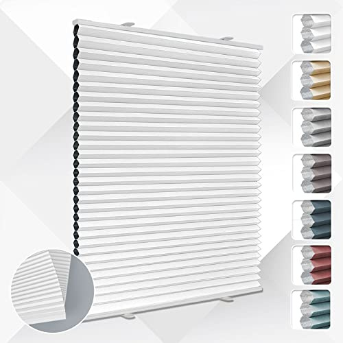 Wabenplissee Plissee ohne Bohren Verdunkelung Klemmfix Thermo Verdunklungsplissee Weiß B80 x H210 cm, Thermoplissee ohne Bohren für Fenster, Sonnen, Sicht & Schallschutz Wärmeisolierung