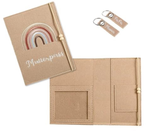 Trsnzul Funda Pasaporte Maternidad de Fieltro, con 2 llaveros, Bolsa Agenda Embarazo, Funda Pasaporte Maternidad con Compartimentos para Embarazadas Futuras Mamás (Beige)
